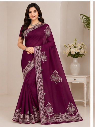 Designer Floral Embroidery Saree - Image 7