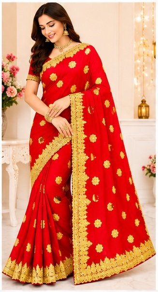 Navy Blue Gold Embroidered Designer Saree - Image 4