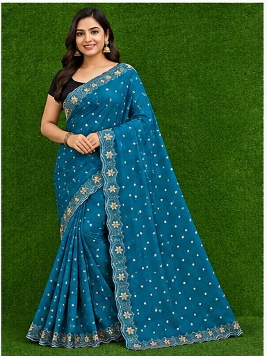 Satin Fabric Sirokshi Work Designer Saree - Image 6