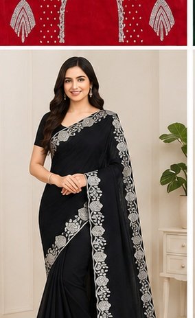 Designer Floral Embroidery Saree - Image 7