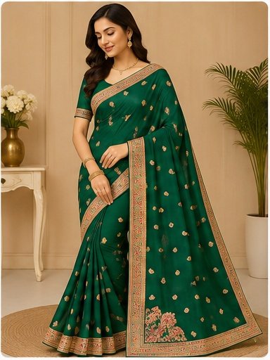 Royal Blue Gold Embroidered Designer Saree - Image 3
