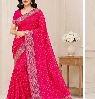 Printed Polka Dot Designer Saree with Embroidered Border