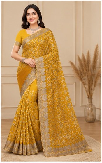 Embroidered Floral Designer Saree - Image 7