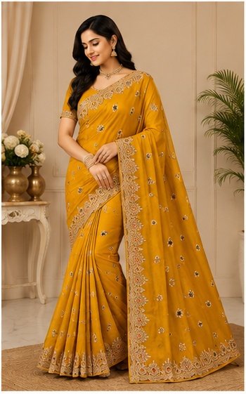 Magenta Gold Embroidered Designer Saree - Image 3