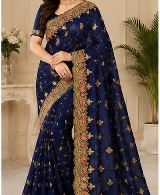 Pink Floral Embroidered Designer Saree