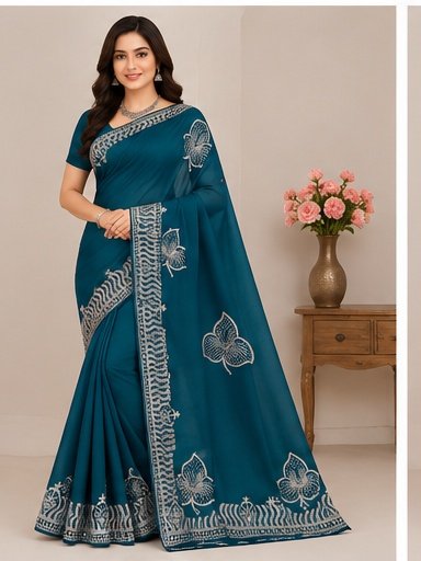 Designer Floral Embroidery Saree - Image 8