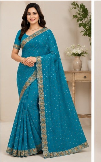 Satin Fabric Fancy Sirokshi Saree - Image 8