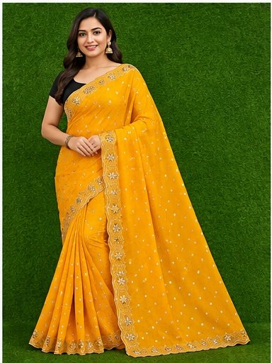 Satin Fabric Sirokshi Work Designer Saree - Image 7