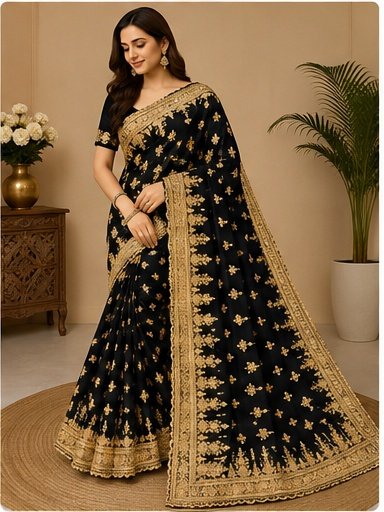 Red Gold Embroidered Designer Saree - Image 2