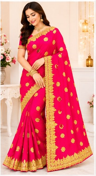 Navy Blue Gold Embroidered Designer Saree - Image 2
