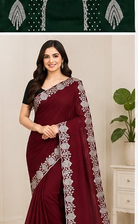 Designer Floral Embroidery Saree - Image 8