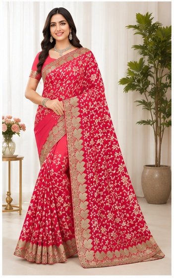 Embroidered Floral Designer Saree - Image 8