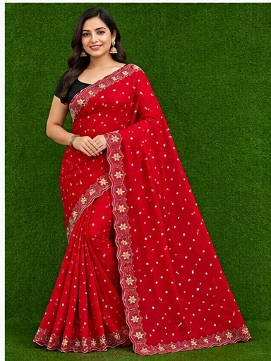 Satin Fabric Sirokshi Work Designer Saree