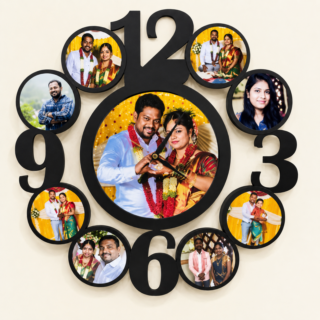 Personalized 12 Photo Wall Clock with Photo Frames