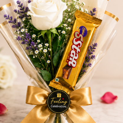 Elegant White Rose & 5 Star Chocolate Bouquet