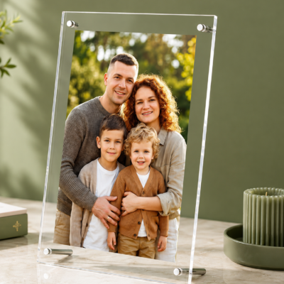 Premium Clear Acrylic Photo Frame with Metal Stand