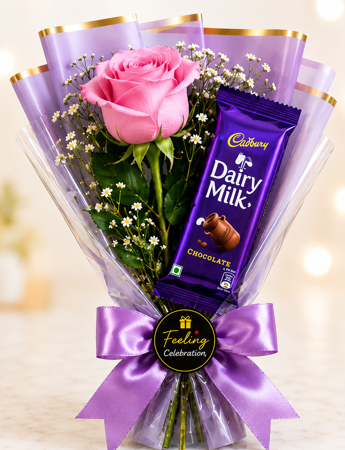 Pink Rose & Dairy Milk Chocolate Bouquet