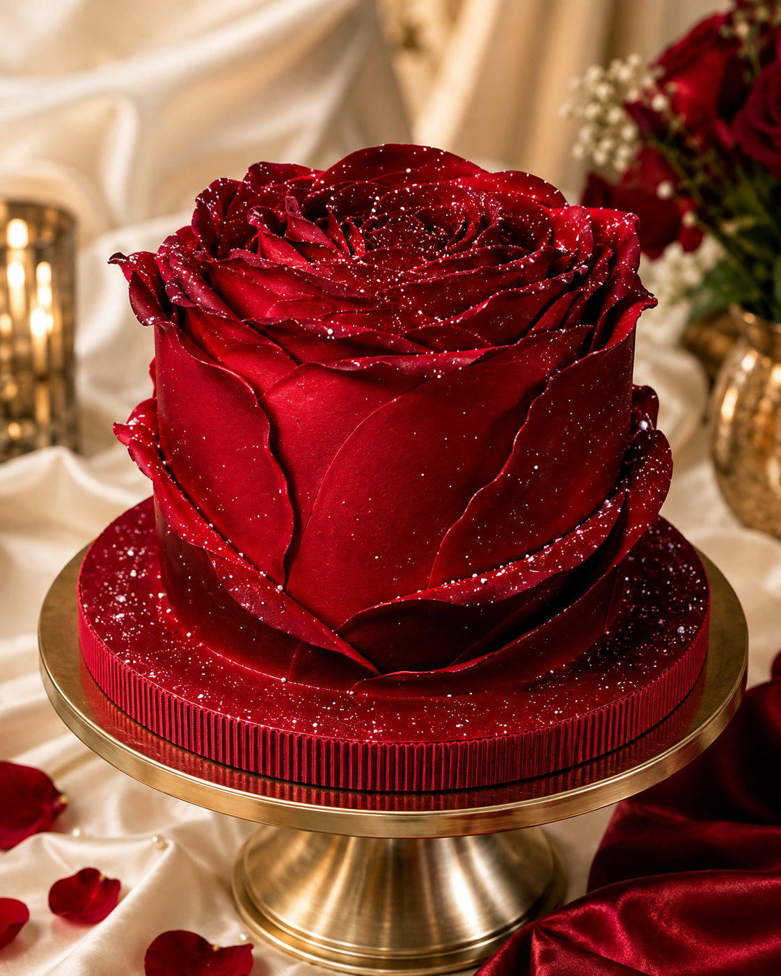Luxury Red Rose Shape Birthday Cake - Image 2
