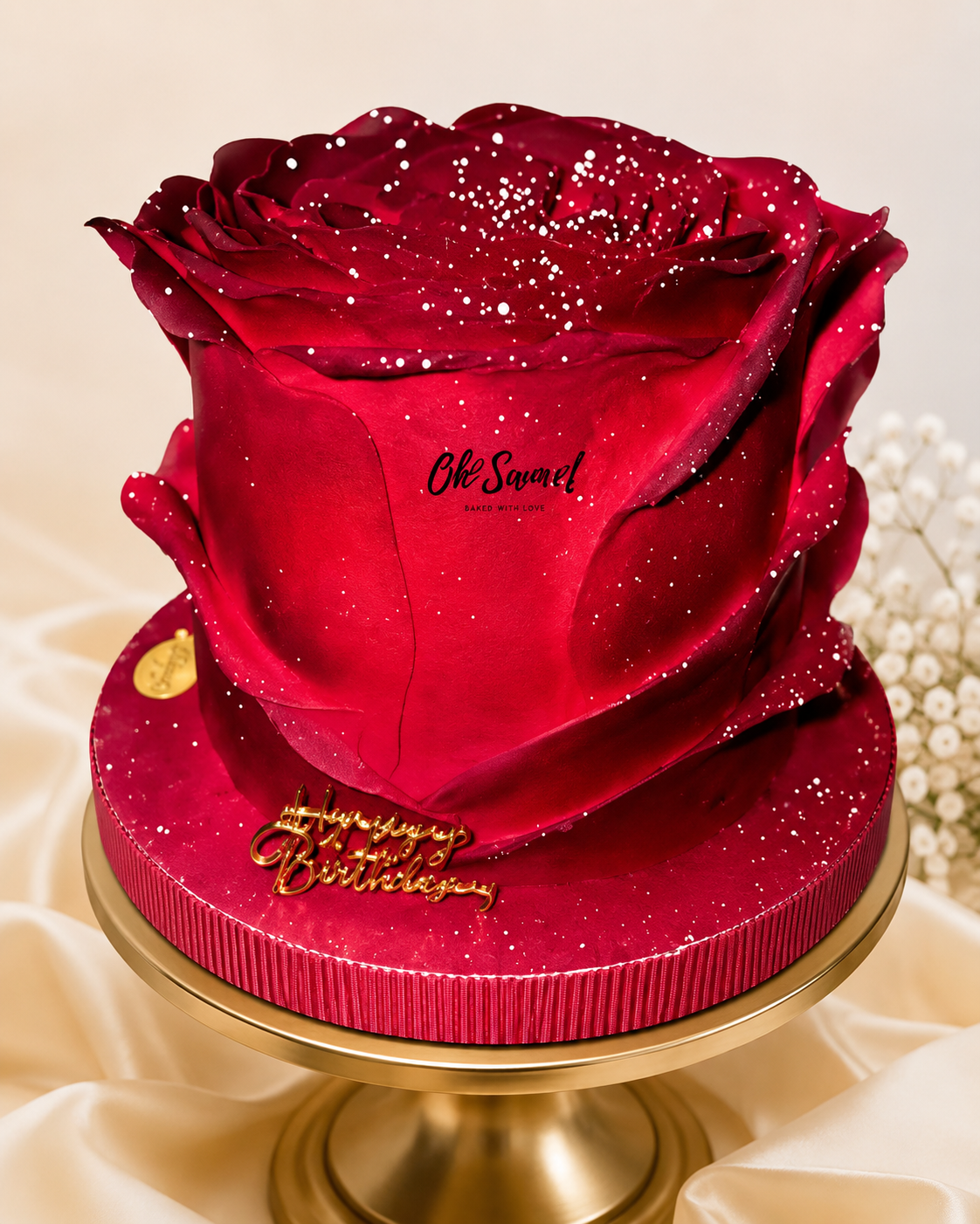 Luxury Red Rose Shape Birthday Cake