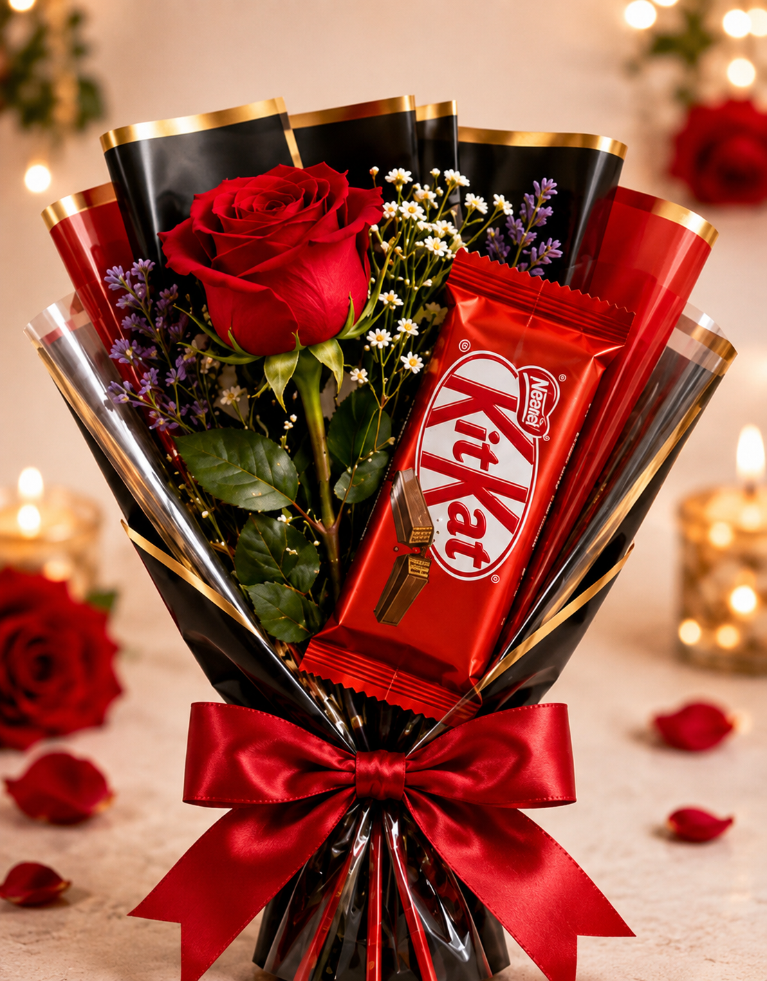 Crimson Rose & KitKat Delight Bouquet