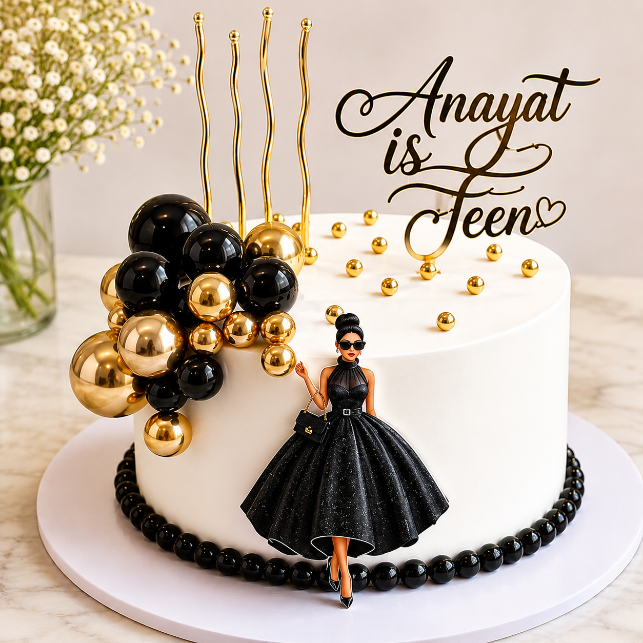 Black & Gold Teen Fashion Birthday Cake