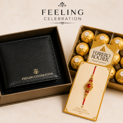 Feeling Celebration Premium Wallet, Ferrero Rocher & Designer Rakhi Gift Combo
