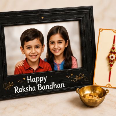 Happy Raksha Bandhan Photo Frame & Rakhi Gift Set