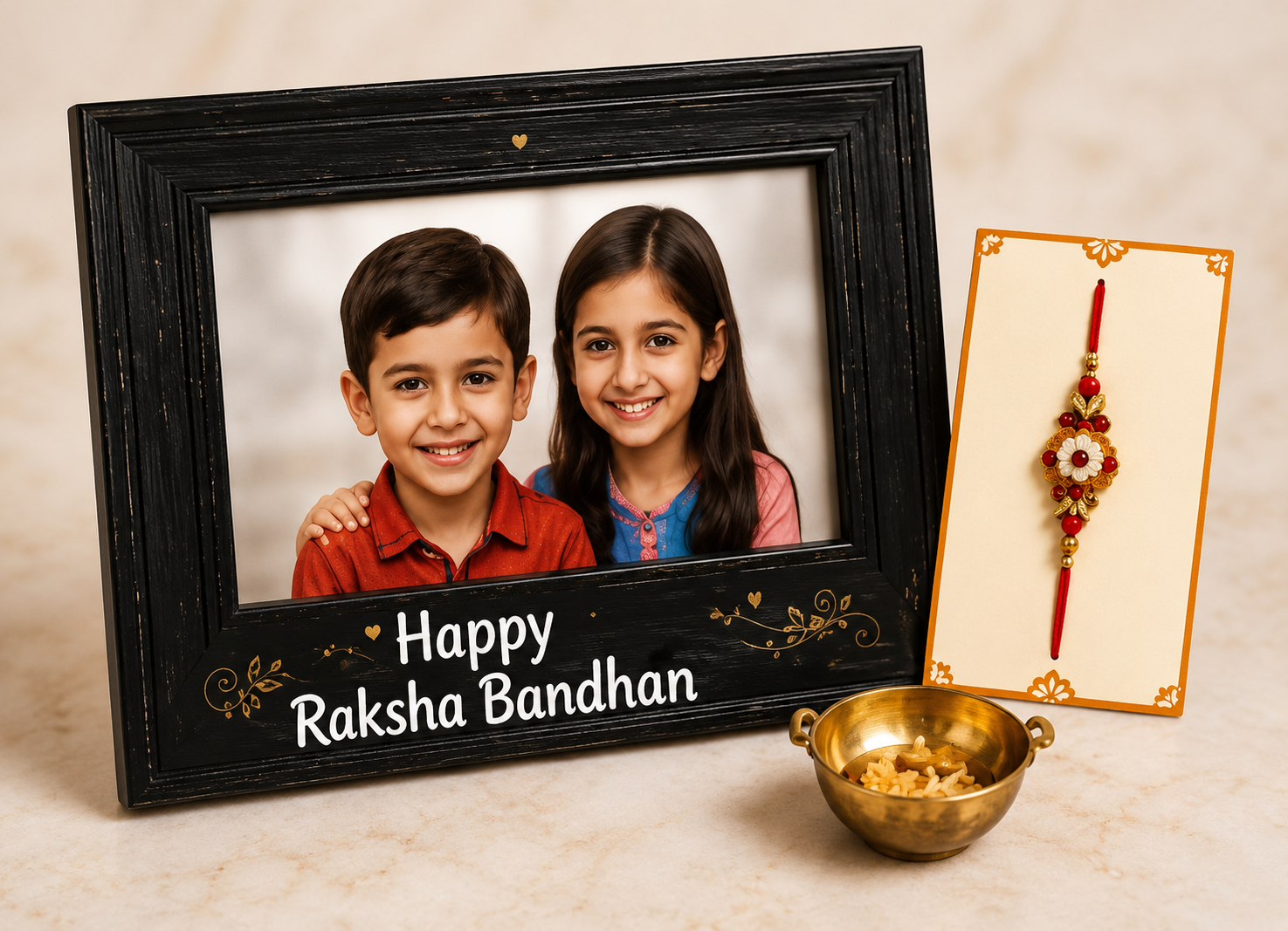 Happy Raksha Bandhan Photo Frame & Rakhi Gift Set