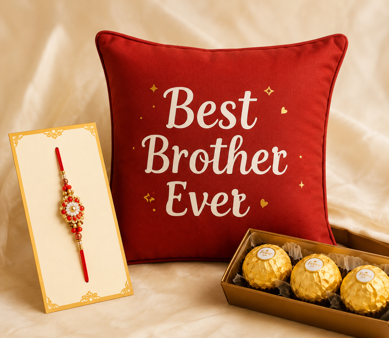 Best Brother Ever Rakhi Cushion & Chocolate Gift Set