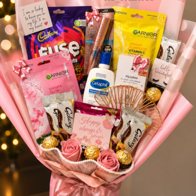 Pink Luxury Beauty & Chocolate Gift Bouquet – Premium Hamper