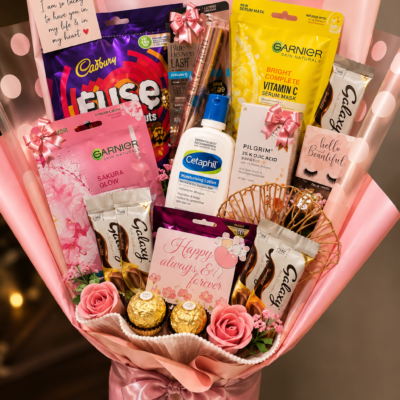 Pink Luxury Chocolate & Beauty Gift Bouquet – Premium Hamper