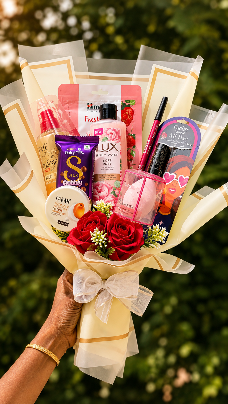 Luxury Beauty & Chocolate Bouquet – Red Rose Gift
