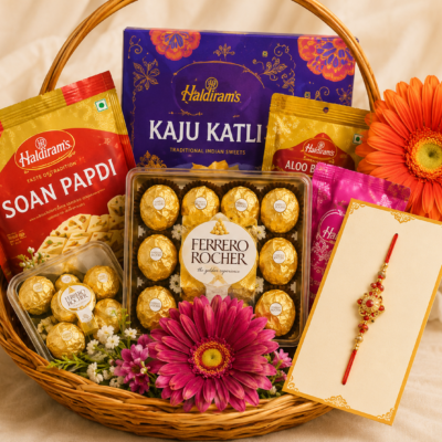 Premium Rakhi Sweets & Chocolate Floral Hamper