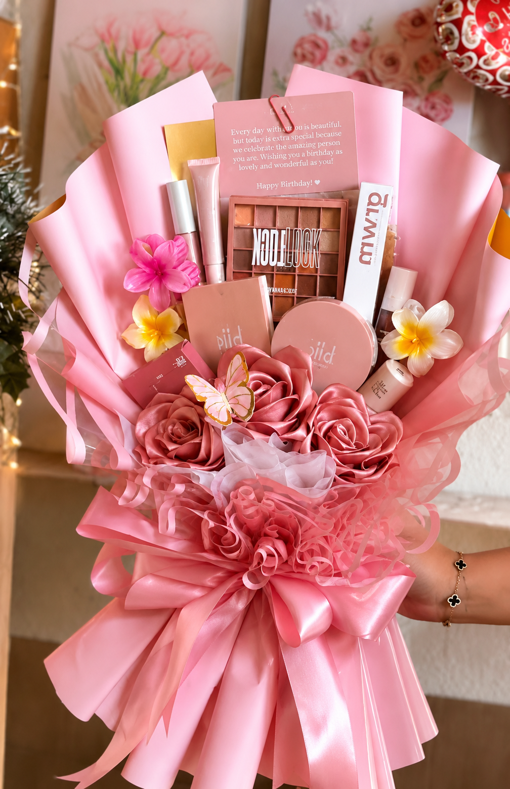 Pink Luxury Makeup Gift Bouquet – Birthday Beauty Hamper