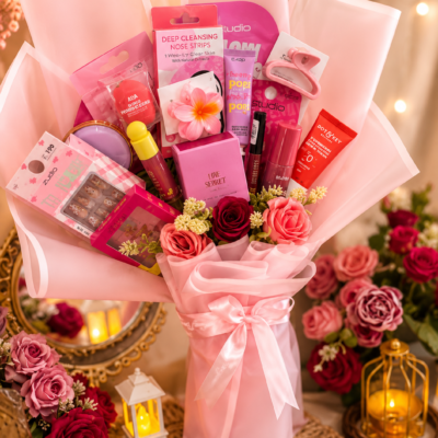 Pink Luxury Beauty & Skincare Bouquet – Premium Makeup Gift