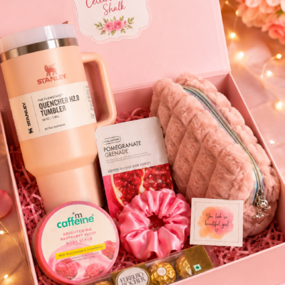 Pink Luxury Self-Care Gift Hamper – Tumbler, Skincare & Chocolate
