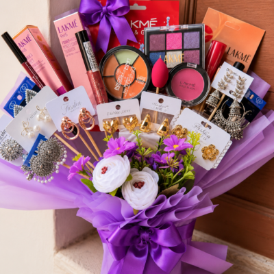 Purple Lakmé Makeup & Jewellery Gift Bouquet – Luxury Beauty Hamper