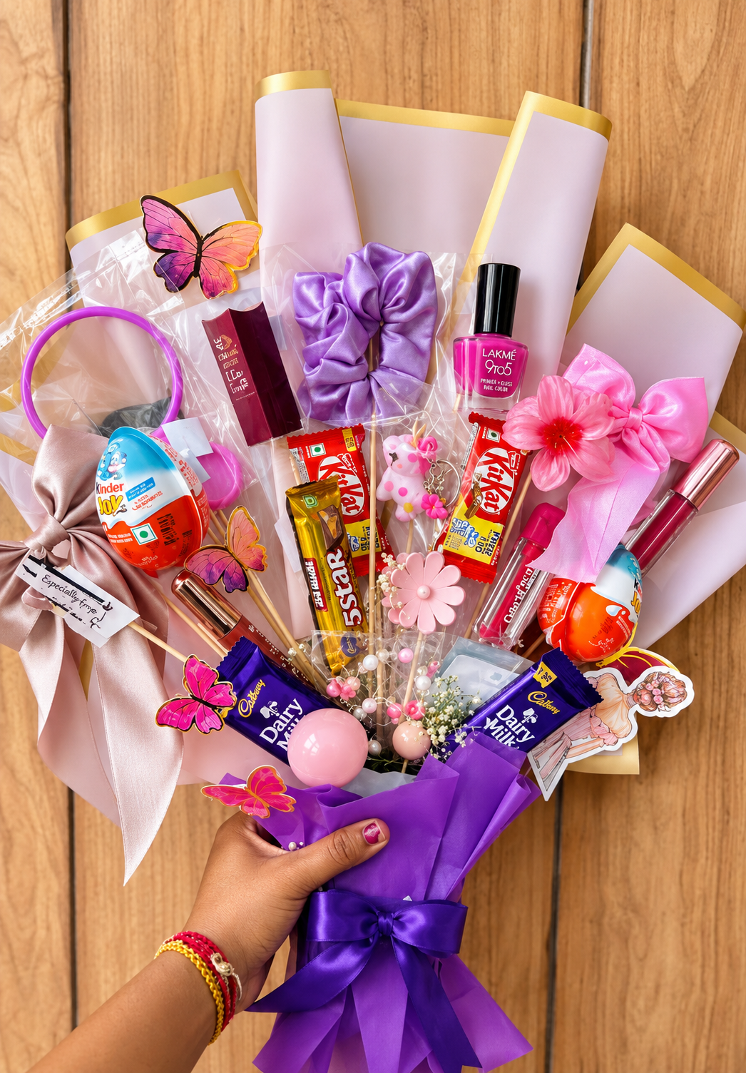 Purple Chocolate & Beauty Gift Bouquet – Premium Birthday Hamper