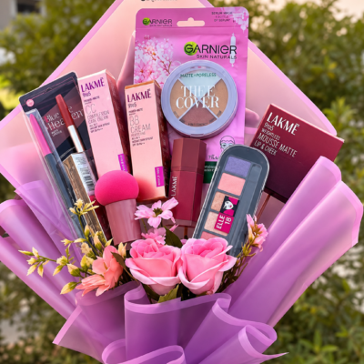 Pink & Purple Makeup Beauty Gift Bouquet – Premium Cosmetic Hamper