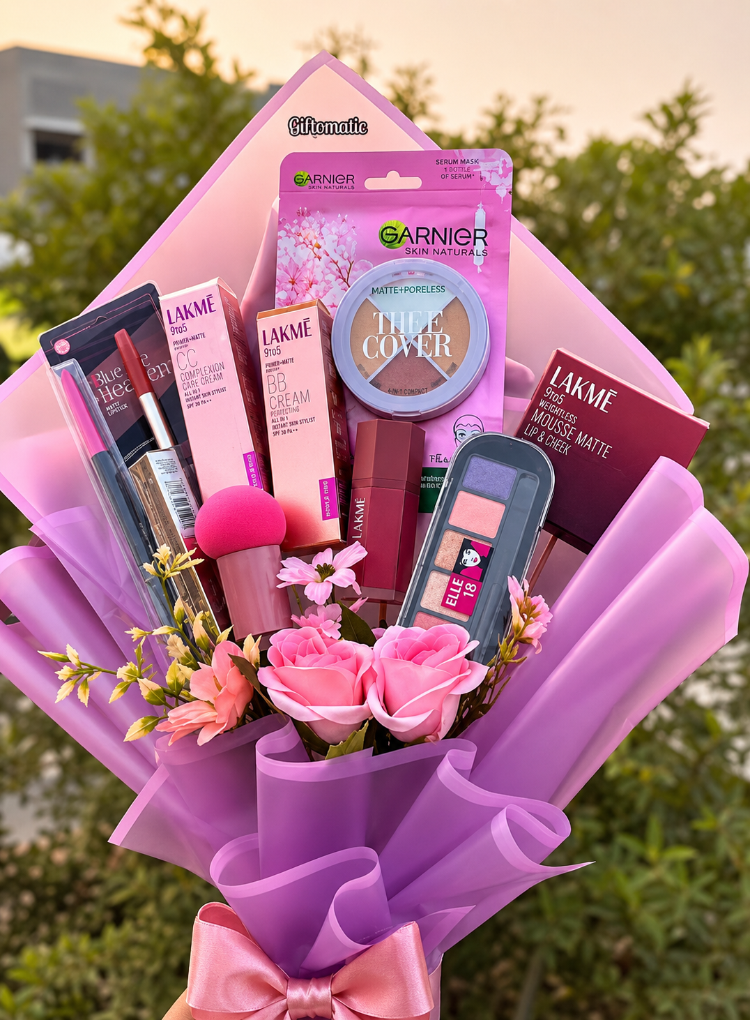 Pink & Purple Makeup Beauty Gift Bouquet – Premium Cosmetic Hamper