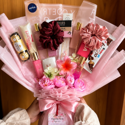 Pink Beauty & Chocolate Gift Bouquet – Luxury Surprise Gift for Her