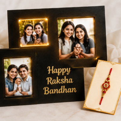 Personalized Happy Raksha Bandhan Multi Photo Frame with Rakhi