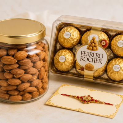 Premium Almonds, Ferrero Rocher & Designer Rakhi Gift Combo