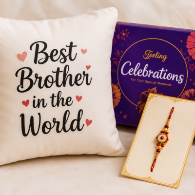 Best Brother Cushion & Designer Rakhi Gift Combo