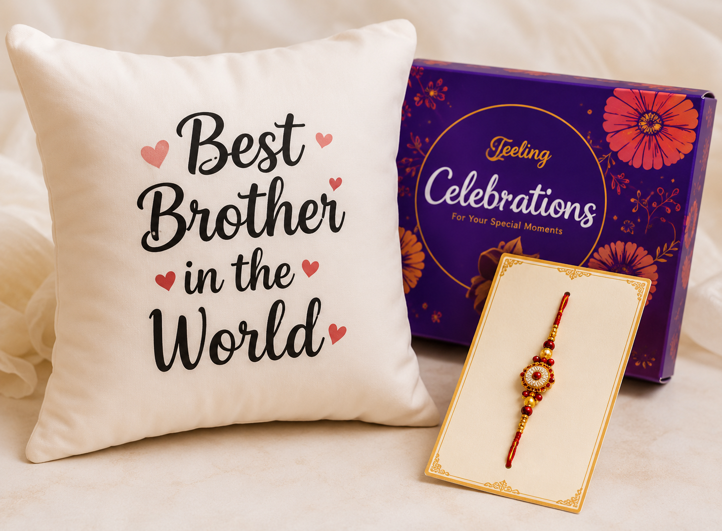 Best Brother Cushion & Designer Rakhi Gift Combo