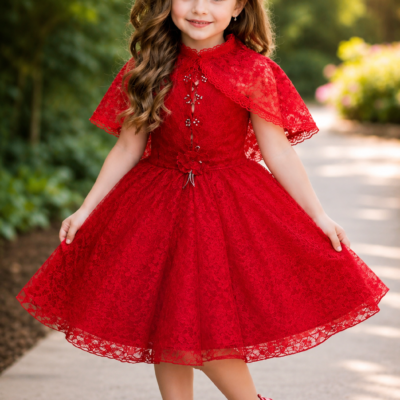 Girls Red Lace Party Wear Frock Dress
