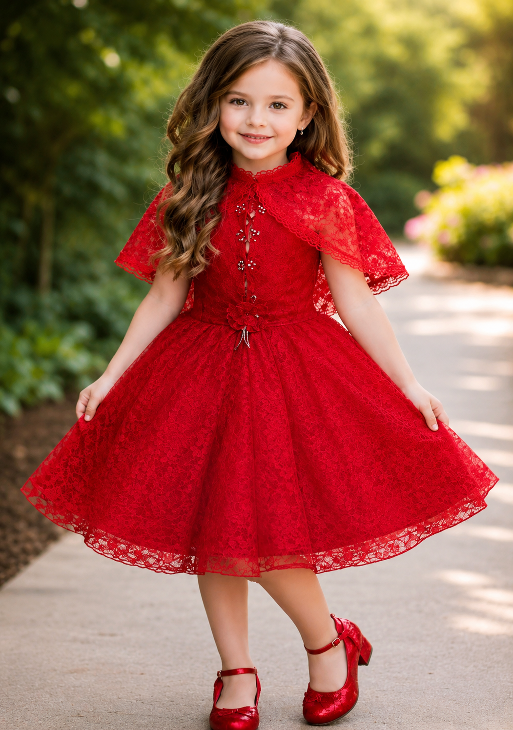 Girls Red Lace Party Wear Frock Dress