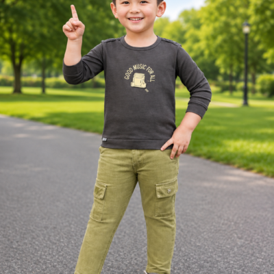 Boys Stylish Full Sleeve T-Shirt with Cargo Pants Set