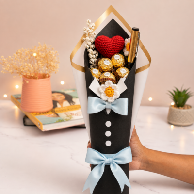 Luxury Tuxedo Chocolate & Love Heart Bouquet
