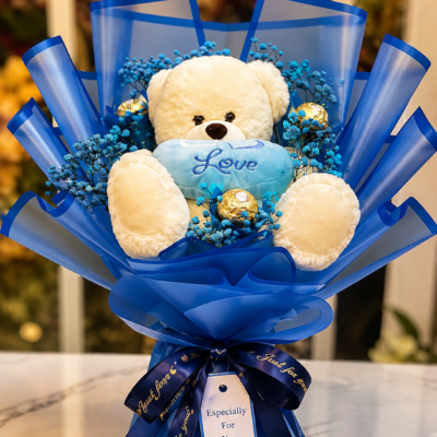 Blue Teddy Bear Love Chocolate Bouquet
